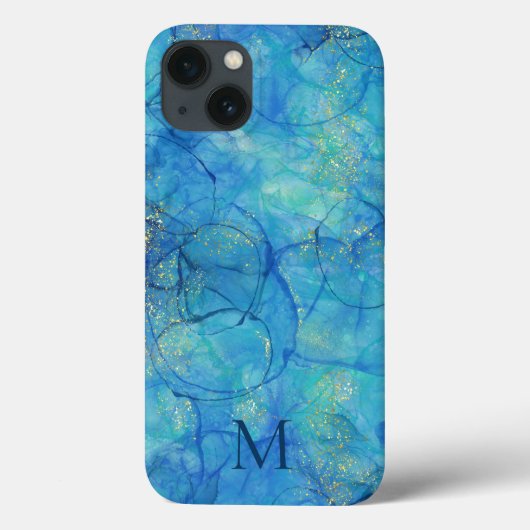 Waterverf Ink Blue & Gold + Monogram Case-Mate iPhone Case (Achterkant)