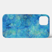 Waterverf Ink Blue & Gold + Monogram Case-Mate iPhone Case (Achterkant (horizontaal))