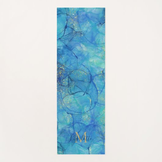 Waterverf Ink Blue & Gold - Monogram + naam Yogamat (Voorkant)