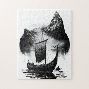 Waterverf inkt potlood van Vikings draakenschip. Z Legpuzzel