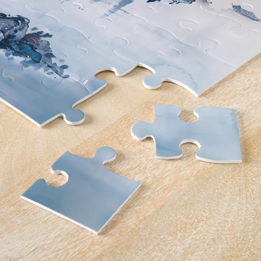 Waterverf inkt van Chinees landschap op een meer Legpuzzel (Zijkant)