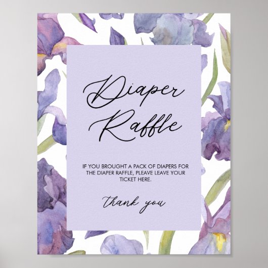 Waterverf Iris Floral Spring Diaper Raffle Poster (Voorkant)