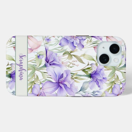 Waterverf Iris in Paarse aangepaste naam Case-Mate iPhone Case (Achterkant (horizontaal))