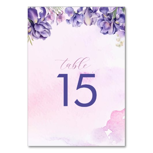 Waterverf Iris Lila bloemen bruiloft Kaart (Achterkant)