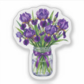 Waterverf Iris Mason Pot Paarse Bloem Sticker (Voorkant)