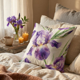 Waterverf Iris Paars Romantisch Bloemmotief Botani Kussen