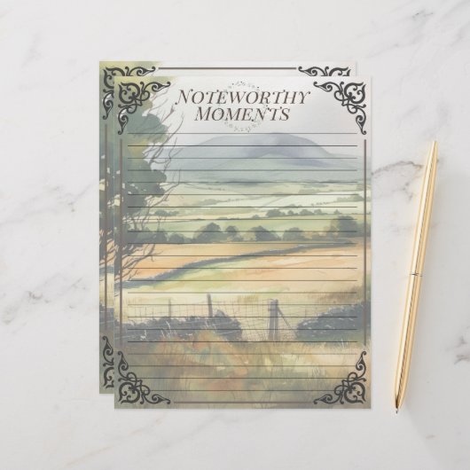 Waterverf Irish Countryside Looseleaf Note Sheet (Voorkant / Achterkant in situ)