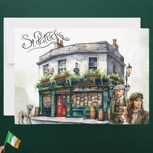 Waterverf Irish Pub Happy St. Patrick's Day Feestdagenkaart