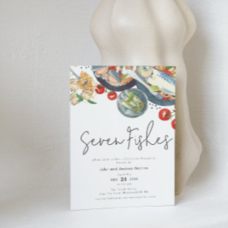 Waterverf Italiaans Zeven Vissen Kerstfeest Kaart
