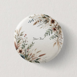 Waterverf Ivoor Blauw Bloemen Button