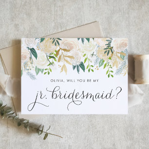 Waterverf Ivoor Bloemen Junior Bruidsmeisje Voorst Kaart