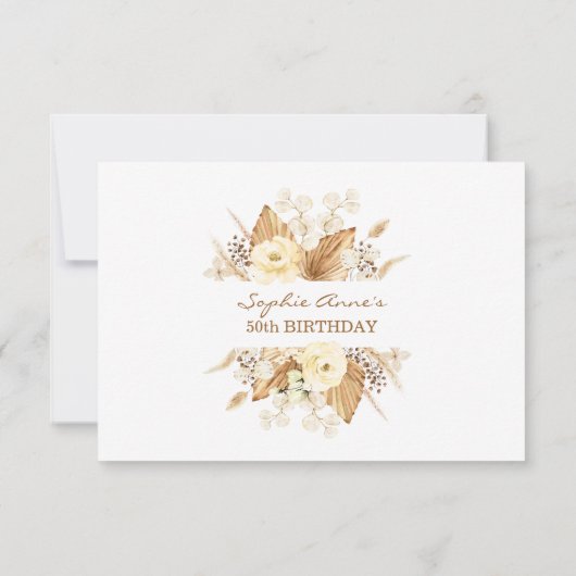 Waterverf Ivoor Bloemen Pampas Gras Verjaardag RSVP Kaartje (Achterkant)