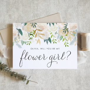 Waterverf Ivoor Floral Gold Bloemenmeisje Voorstel Kaart