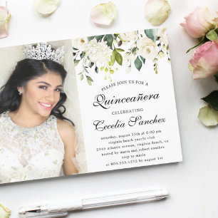 Waterverf Ivoor Rozen Quinceanera Foto Uitnodiging