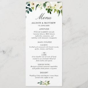 waterverf ivoor wit bloemenbruiloft menu