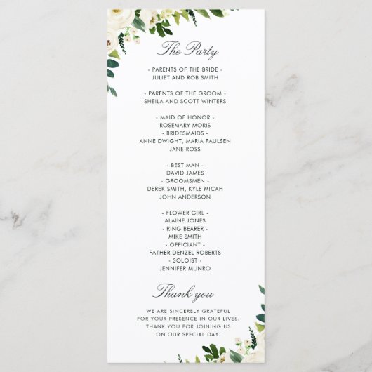 Waterverf ivoor wit bloemenbruiloft programma (Achterkant)