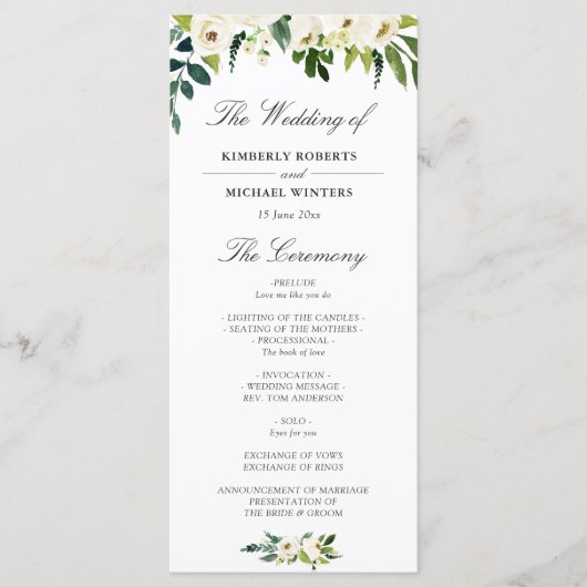 Waterverf ivoor wit bloemenbruiloft programma (Voorkant)