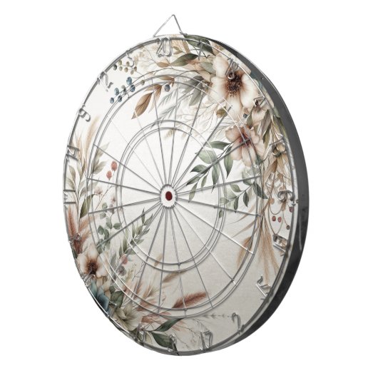 Waterverf Ivoorblauw Bloemen Dartboard Dartbord (Voorkant Rechts)