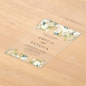 Waterverf Ivoorbloemen met groen bruiloft Acryl Uitnodigingen (Laagn)