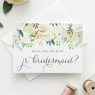 Waterverf Ivoren Bloemen Junior Bruidsmeisje Kaart