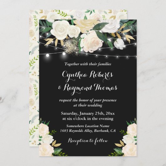 Waterverf Ivory Cream Floral String Light Wedding Kaart (Voorkant / Achterkant)