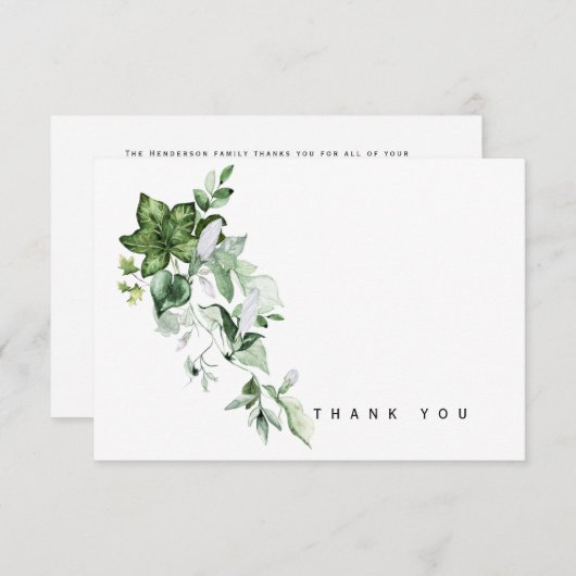 Waterverf Ivy Bereavement Dank u Bedankkaart (Voorkant / Achterkant)