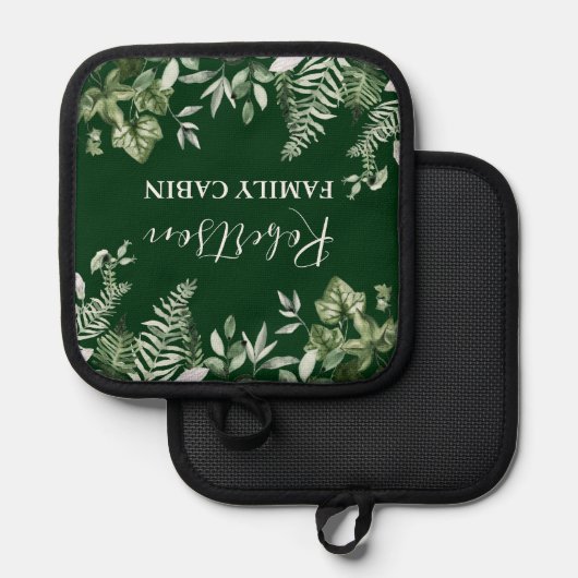 Waterverf Ivy Ferns Sage Family Cabin Green Pannenlap (Voorkant / Achterkant)