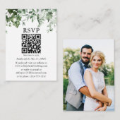 Waterverf Ivy Ferns Sage Foto Weddenschap QR RSVP Informatiekaartje (Voorkant / Achterkant)