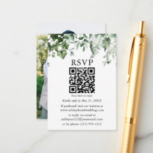 Waterverf Ivy Ferns Sage Foto Weddenschap QR RSVP Informatiekaartje