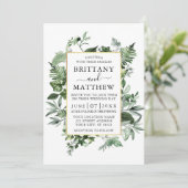 Waterverf Ivy Ferns Sage Greenery Gold Wedding Kaart (Staand voorkant)