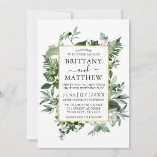 Waterverf Ivy Ferns Sage Greenery Gold Wedding Kaart