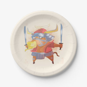Waterverf jaar van de Ox, Samurai Papieren Bordje