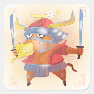 Waterverf jaar van de Ox, Samurai Vierkante Sticker