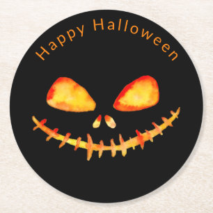 Waterverf Jack O' Lantern Face Halloween Ronde Kartonnen Onderzetter