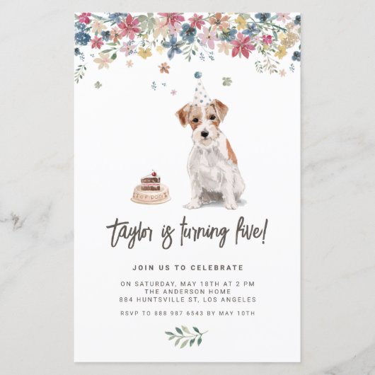 Waterverf Jack Russell Dog Verjaardagsuitnodiging (Voorkant)