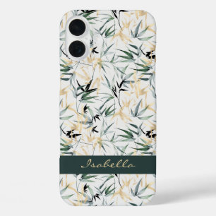 Waterverf Japans Groen Goud Bamboe Patroon iPhone 16 Plus Hoesje