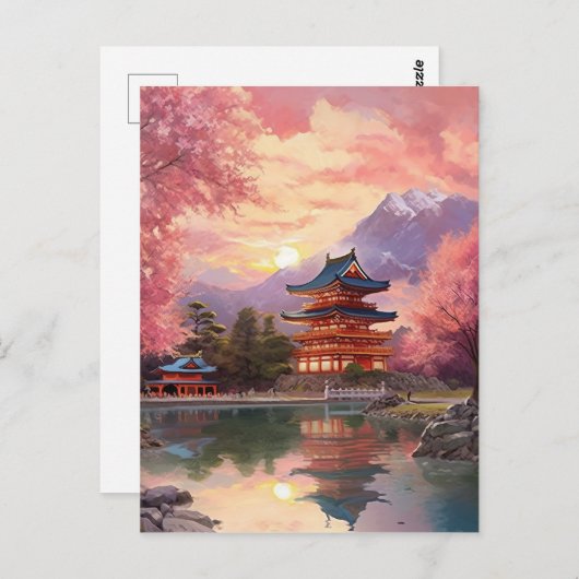 Waterverf Japans Landschap Achtergrond Briefkaart (Voorkant / Achterkant)