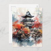 Waterverf Japans Landschap Achtergrond Feestdagenkaart (Voorkant / Achterkant)