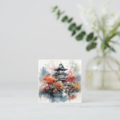 Waterverf Japans Landschap Achtergrond Vierkante Visitekaartje (Staand voorkant)