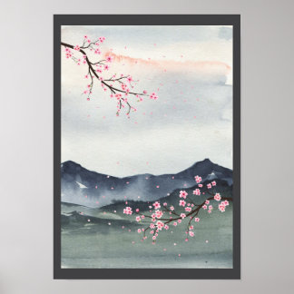 Waterverf Japans landschap Poster