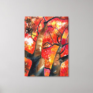 Waterverf Japanse mazelboomkunst Canvas Afdruk