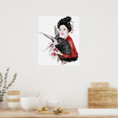 Waterverf Japanse muurfankunst Poster (Keuken)