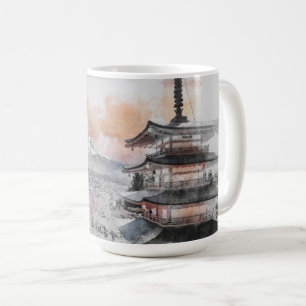Waterverf Japanse Pagode & Fuji Koffiemok