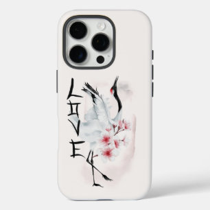 Waterverf Japanse Sakura Blossom Love Crane iPhone 16 Pro Hoesje