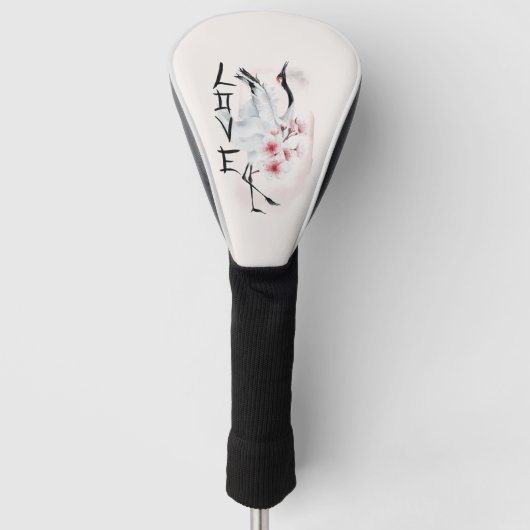 Waterverf Japanse Sakura Blossom Love Crane Golfheadcover (Voorkant)