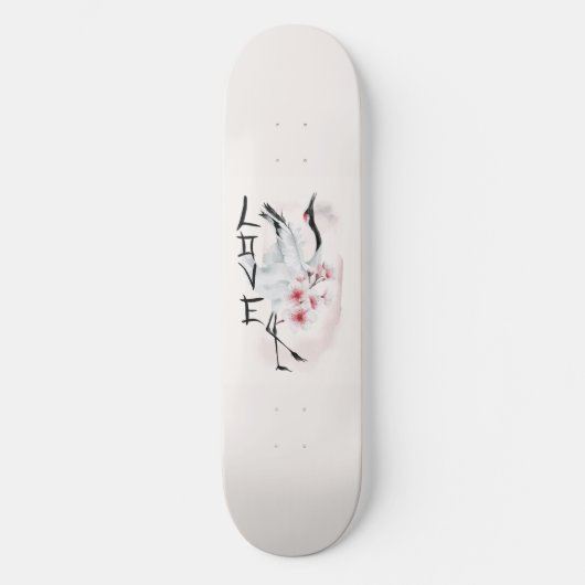 Waterverf Japanse Sakura Blossom Love Crane Skateboard (Voorkant)
