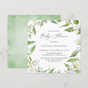 Waterverf Jasmine en Greenery Floral Baby shower Kaart