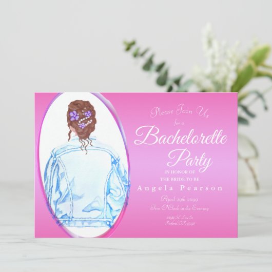 Waterverf Jean Jacket Bachelorette Kaart (Staand voorkant)