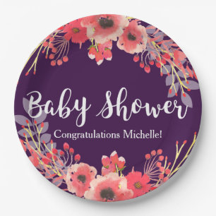 Waterverf Jewel Tone Flowers Baby shower Papieren Bordje
