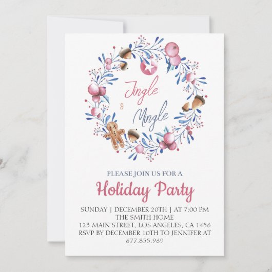 Waterverf Jingle en Mingle Kerstuitnodiging Kaart (Voorkant)